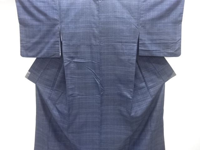 JAPANESE KIMONO / ANTIQUE KIMONO / SILK / HAND WOVEN TSUMUGI / GRID